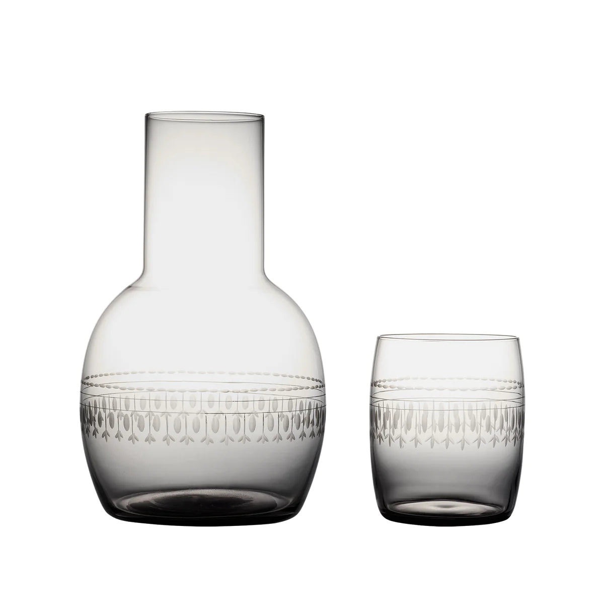 Smoky Crystal Carafe Set With Ovals Design