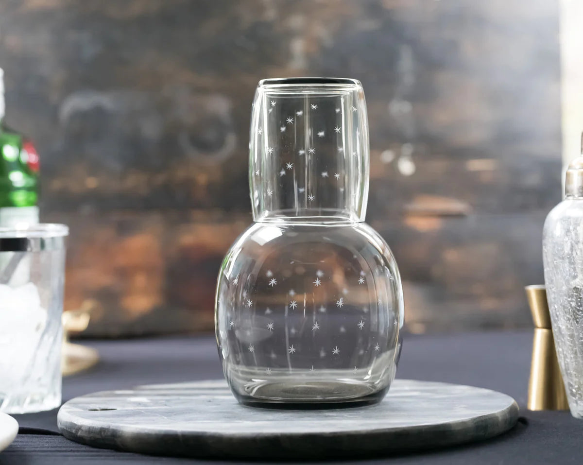 Smoky Crystal Carafe Set With Stars Design