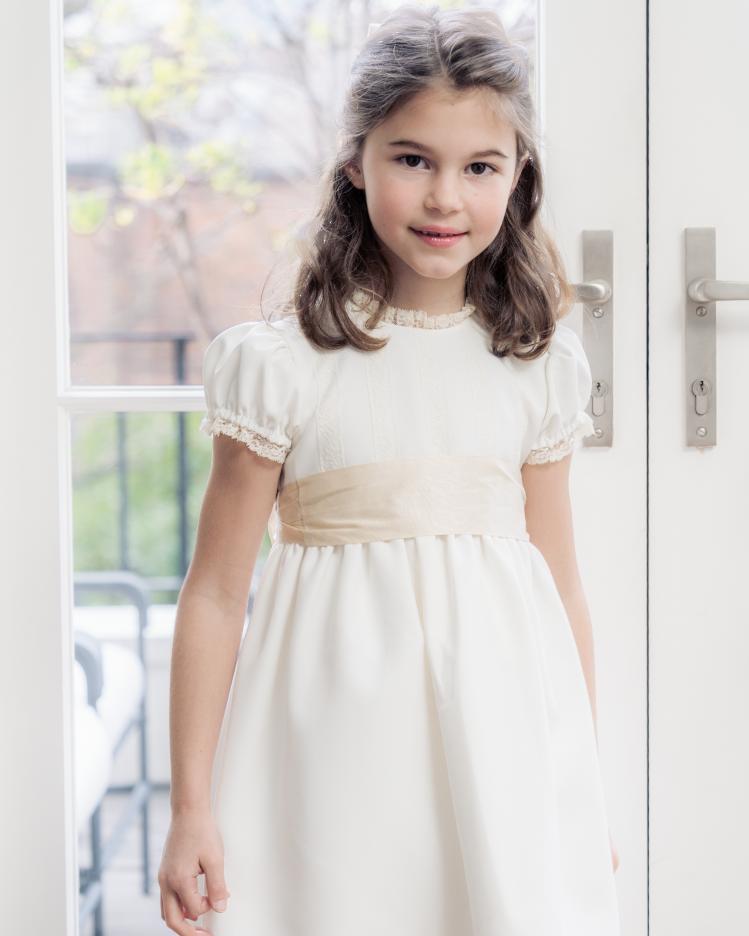 Sofia Elegant flower girl dress in gold green crepe de chine