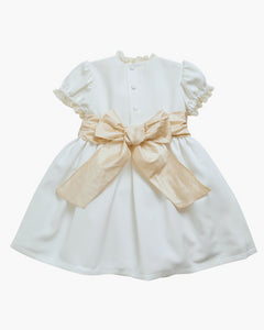 Sofia Elegant flower girl dress in gold green crepe de chine