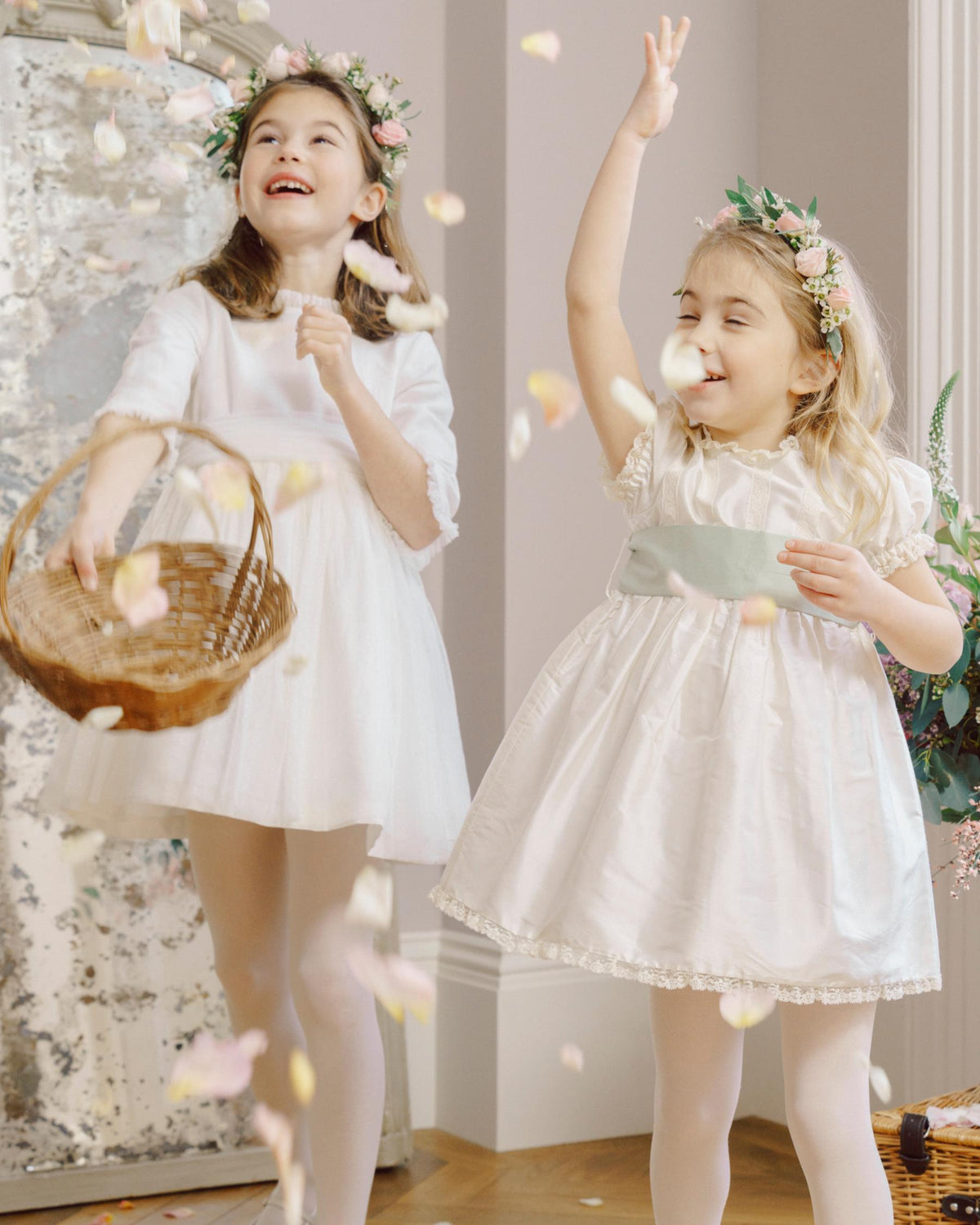 Sofia Elegant flower girl dress in mint green silk