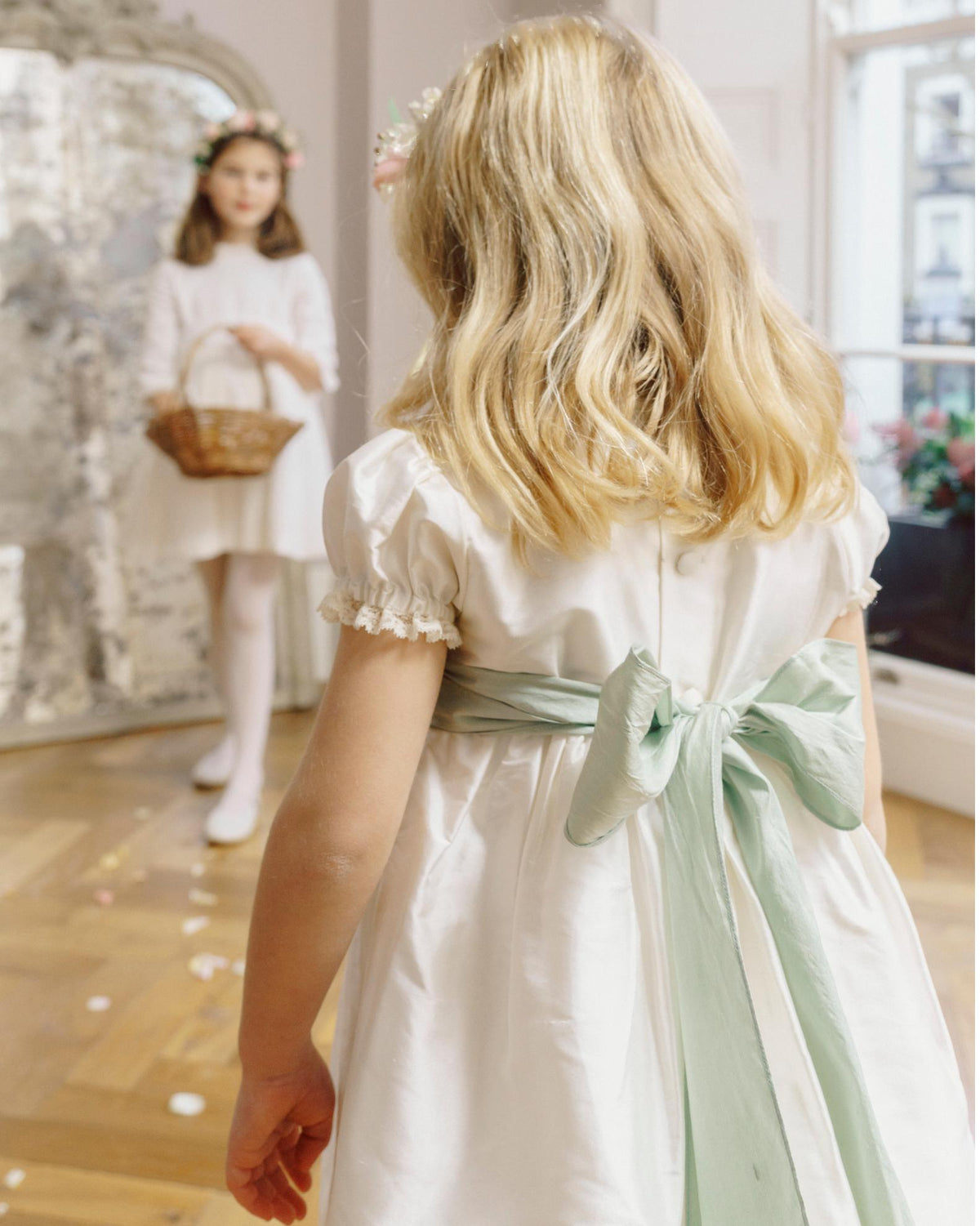 Sofia Elegant flower girl dress in mint green silk