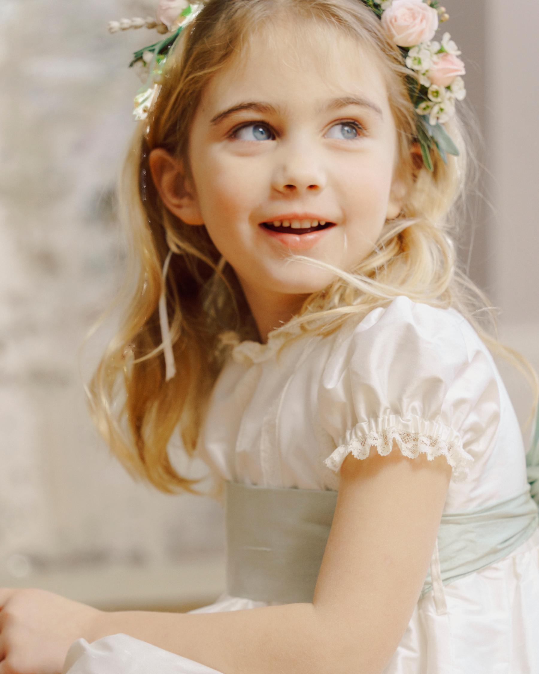 Sofia Elegant flower girl dress in mint green silk