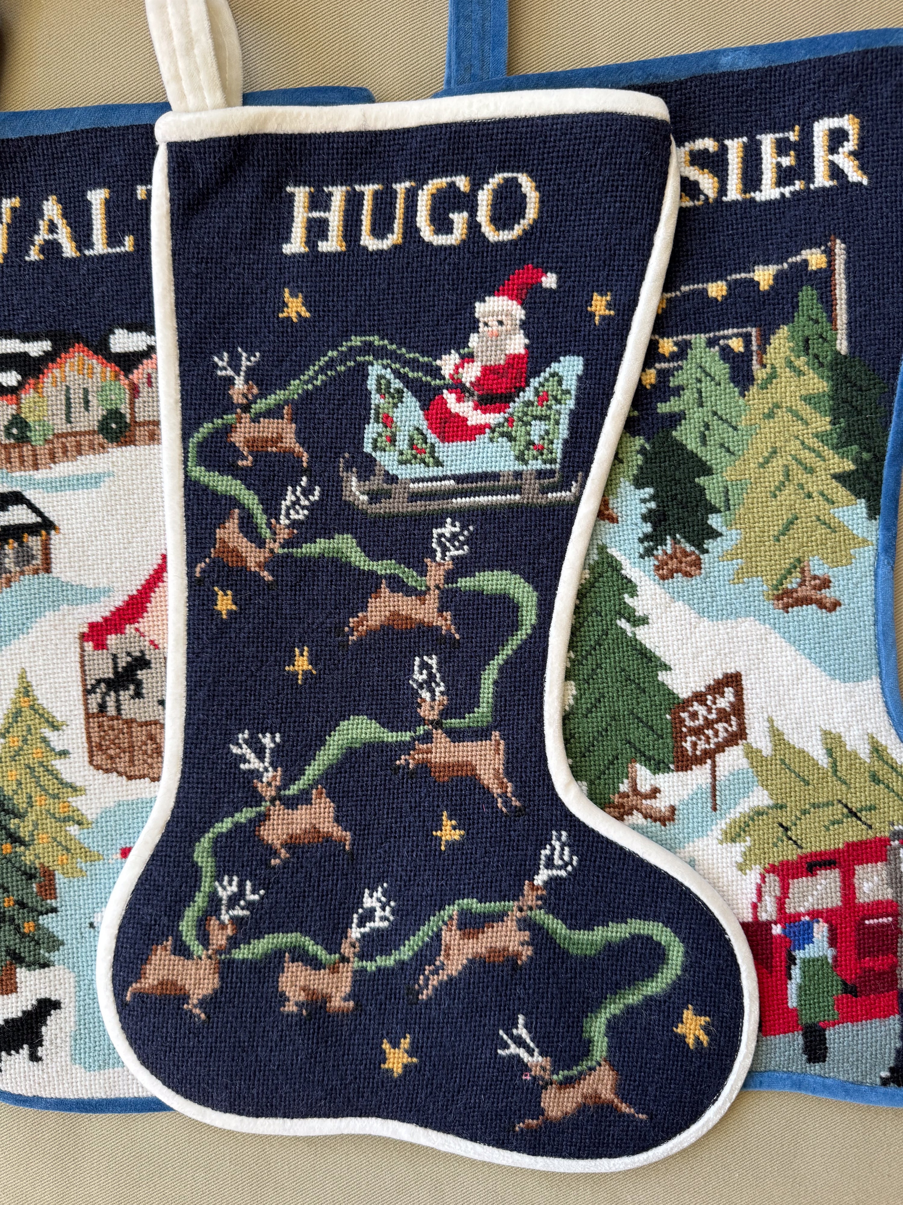 Santa's Flight Stitched Stocking