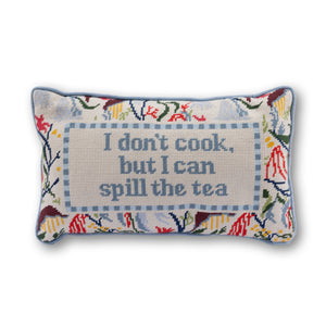 Spill the Tea Needlepoint Pillow - front