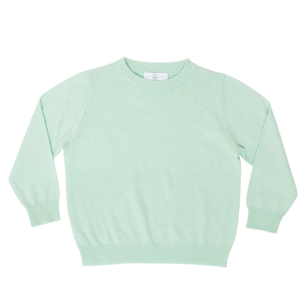 Boys mint green crewneck sweater by Henry Duvall, classic knit fall layer that coordinates with Beacon Hill Blooms for family and sibling outfits
