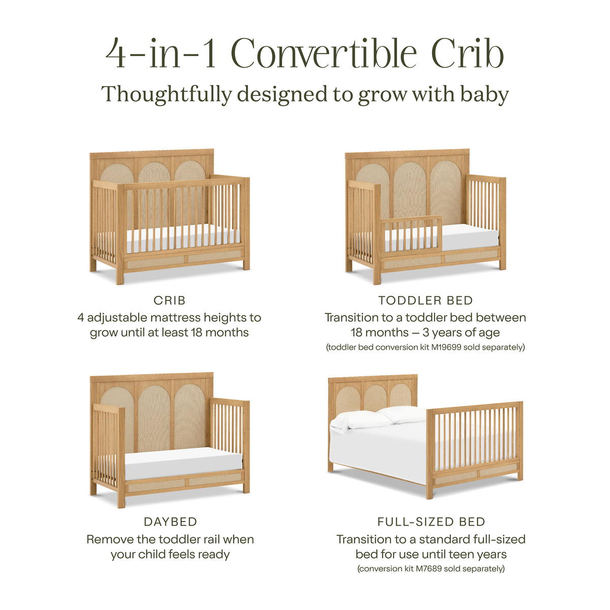 Eloise 4-in-1 Convertible Crib in Honey and Performance Sand Eco-Weave