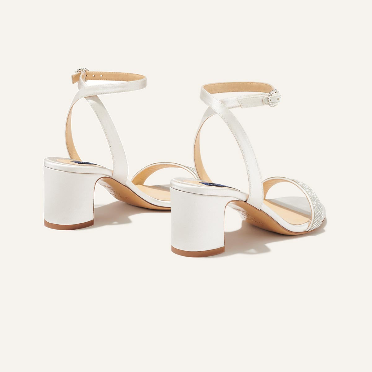 The Stella Sandal in Ivory Satin with Crystals