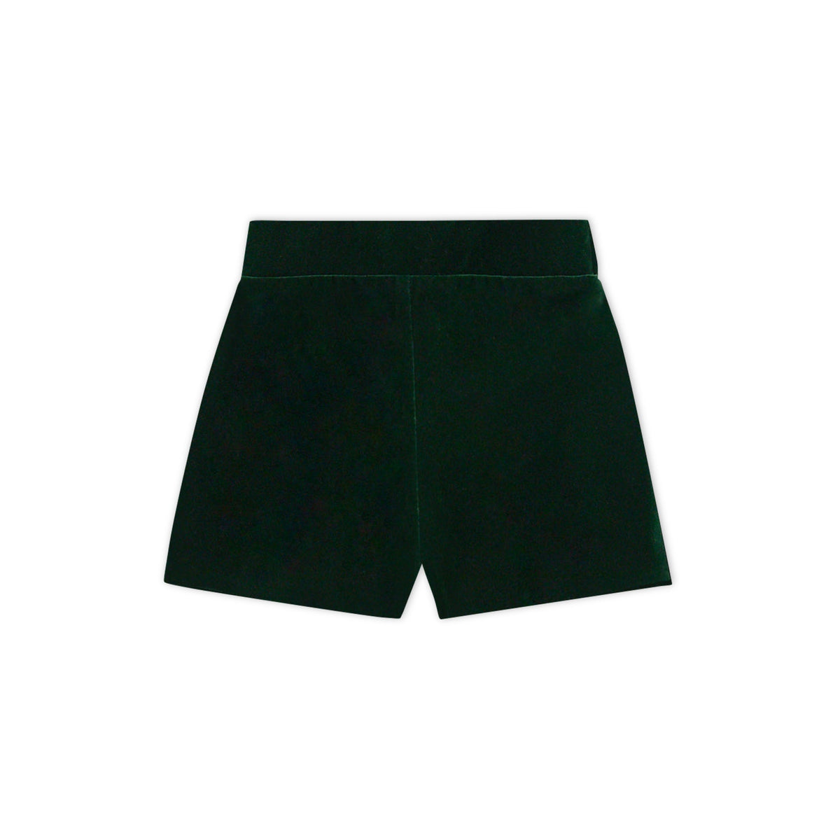 Front view of Sullivan velvet shorts in Grafton Green showcasing the solid velvet fabric on a white background