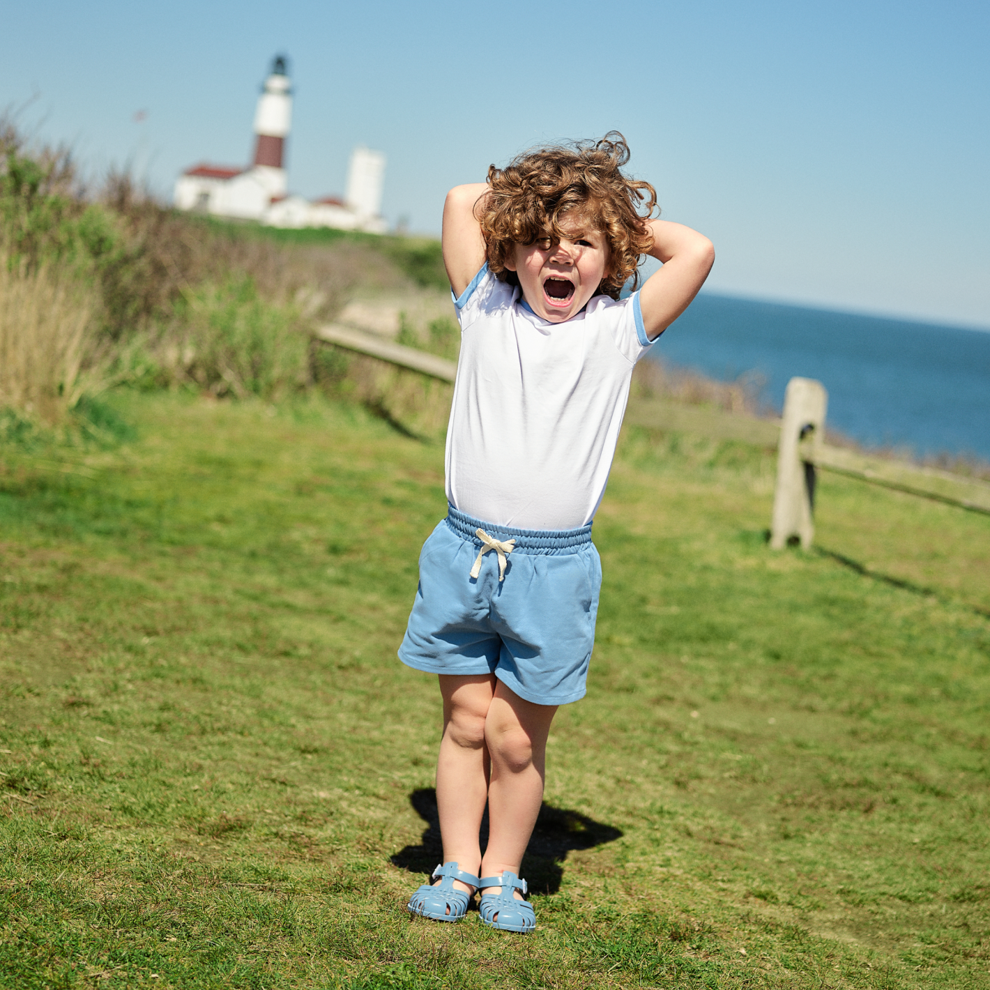 Unisex White Cotton Ringer Tee With Surfside Blue Trim