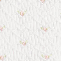 White organic cotton smocked fabric swatch with tiny pink and green embroidered flowers