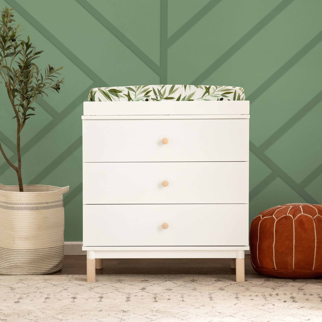 Gelato 3-Drawer Compact Changer Dresser with Removable Changing Tray (34") in White & Washed Natural