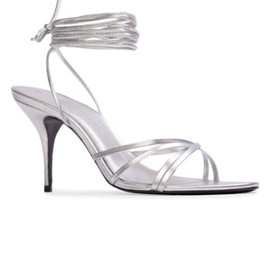 Tally 80 Sandal in Silver Metallic Leather