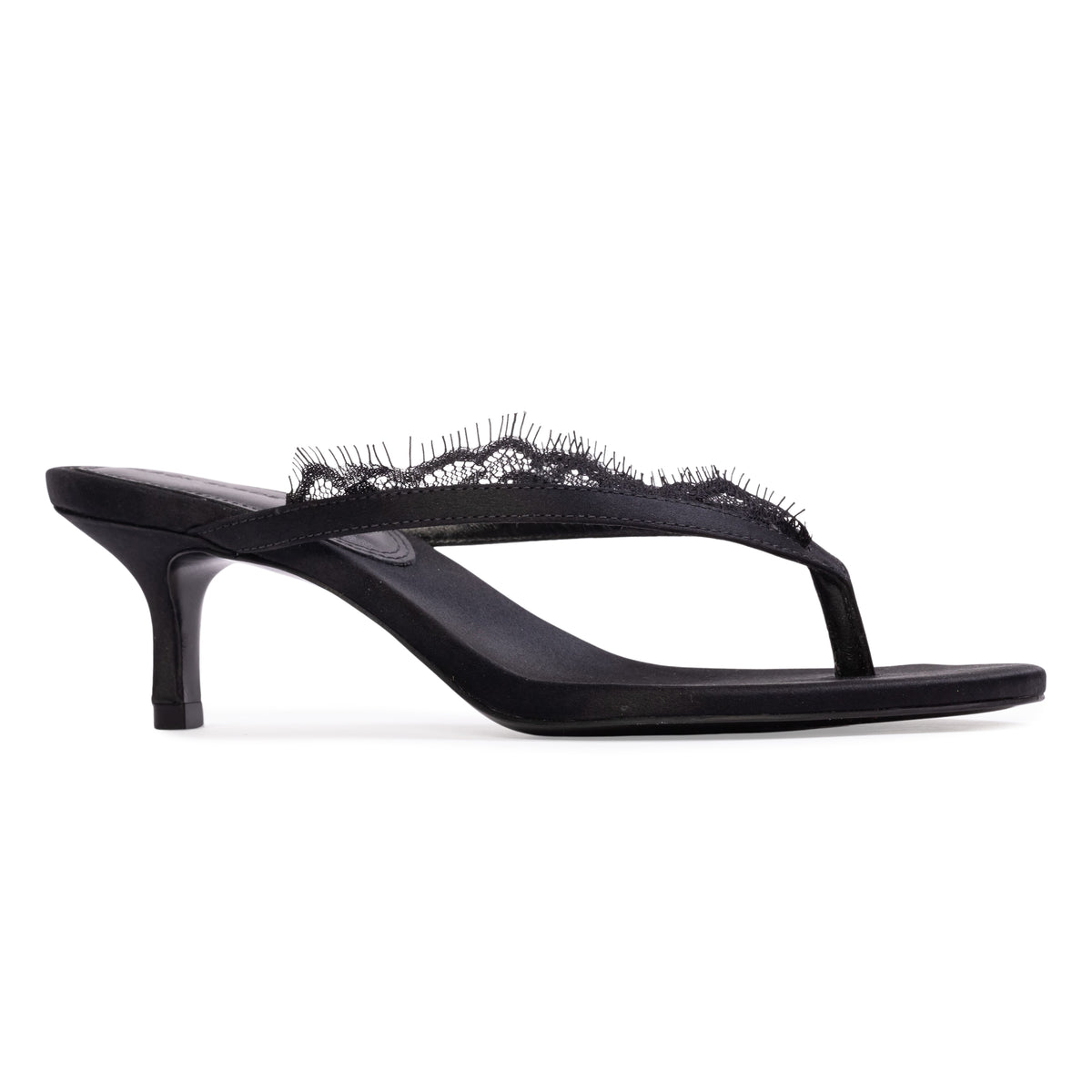 Tash 50 Mule in Black Satin Lace