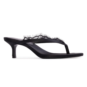 Tash 50 Mule in Black Satin Lace