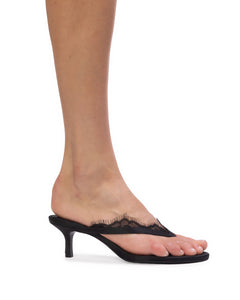Tash 50 Mule in Black Satin Lace