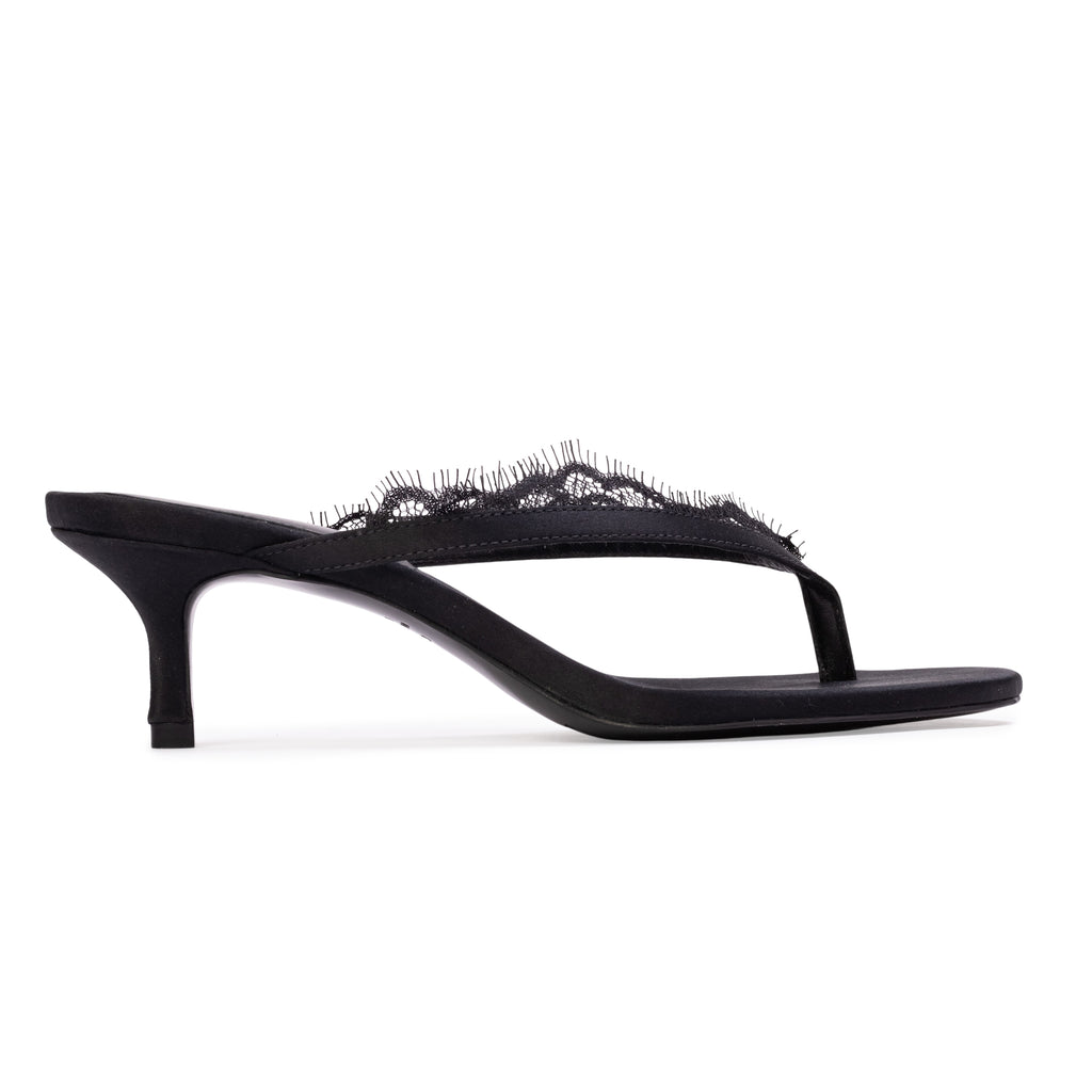 Tash 50 Mule in Black Satin Lace