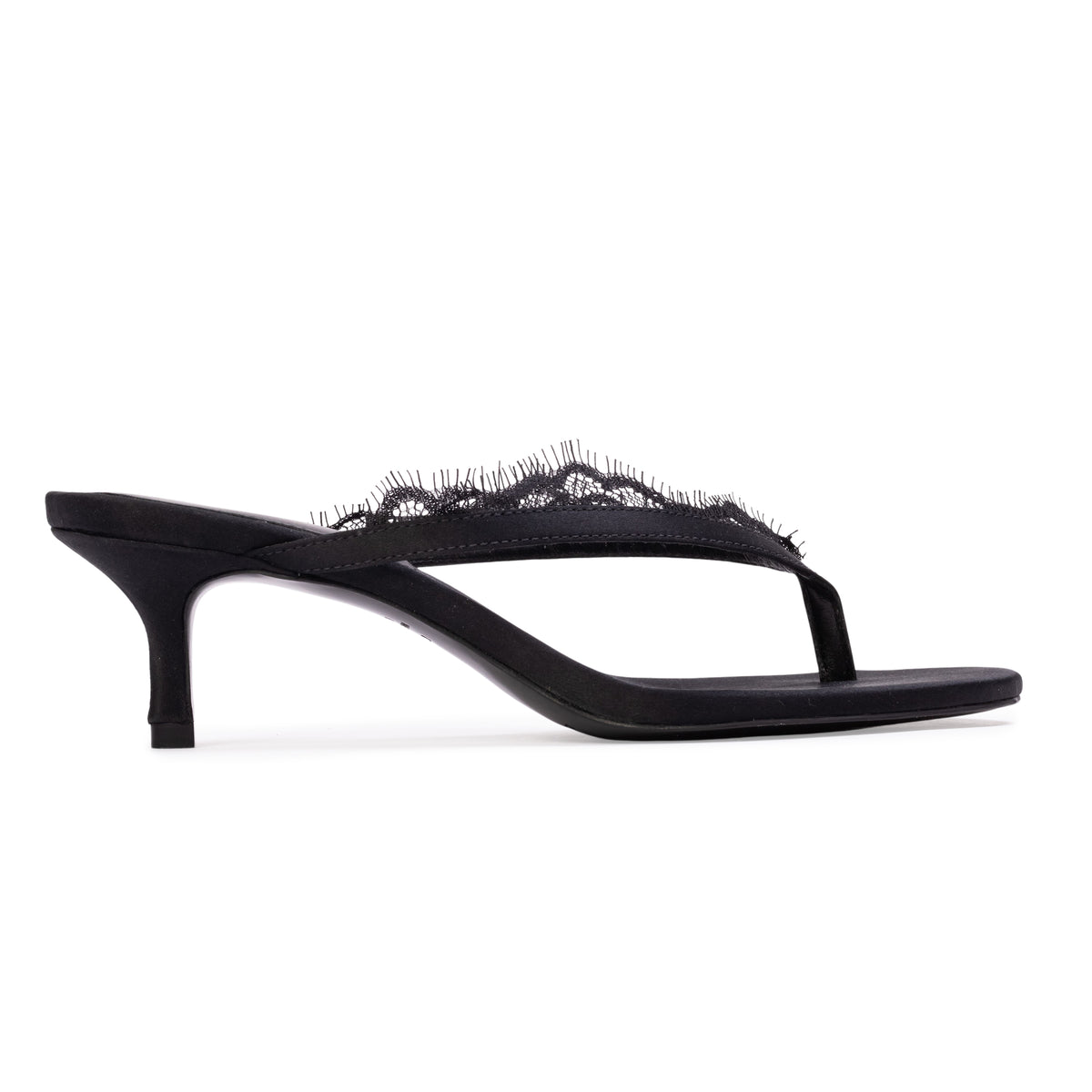 Tash 50 Mule in Black Satin Lace