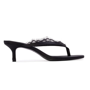 Tash 50 Mule in Black Satin Lace