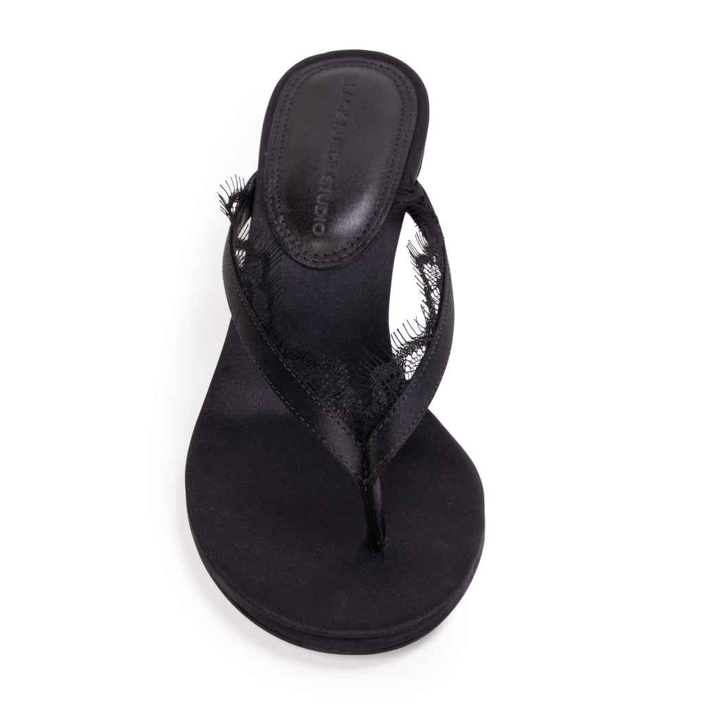 Tash 50 Mule in Black Satin Lace