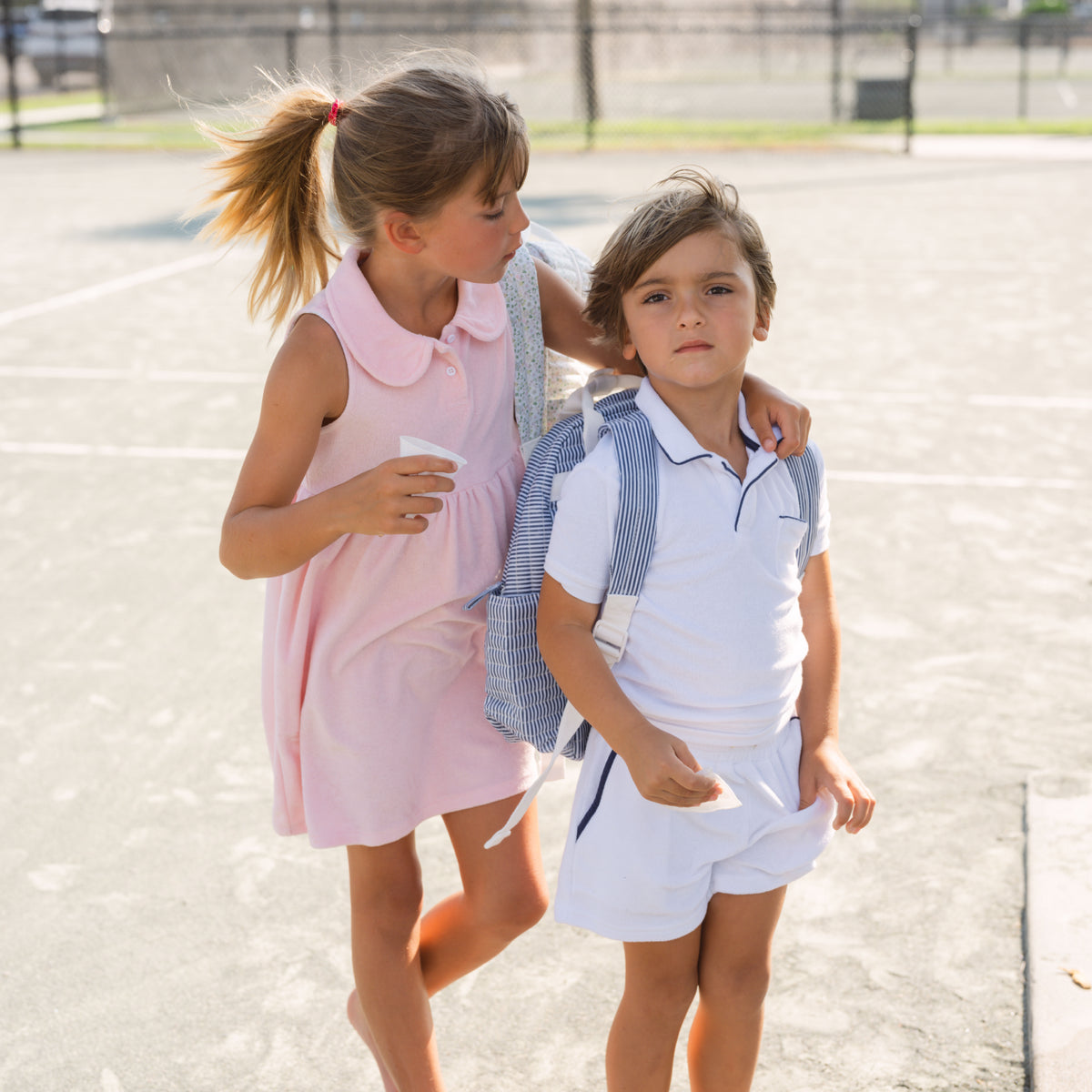 Boys White French Terry Shorts With Navy Trim