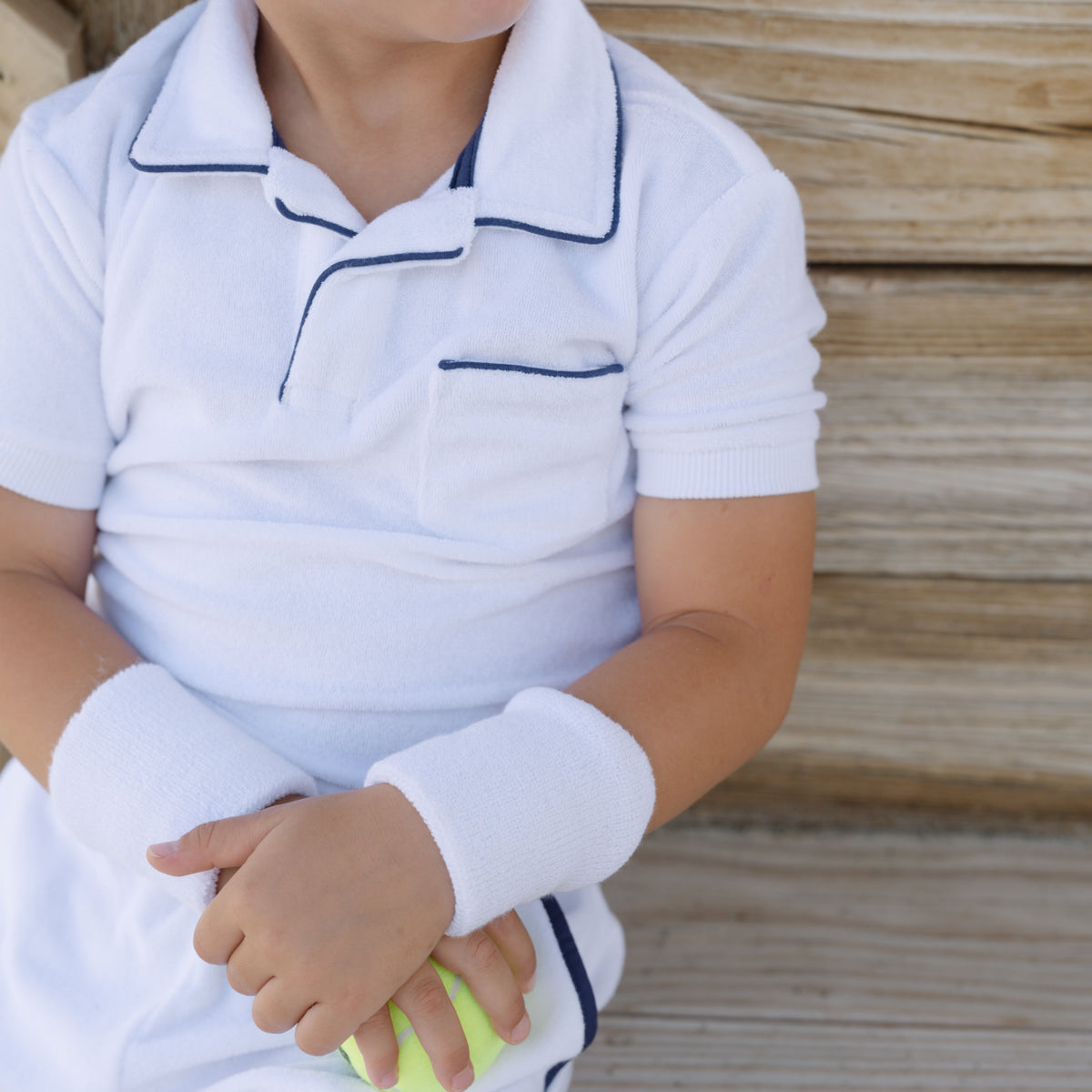 Boys White French Terry Shorts With Navy Trim