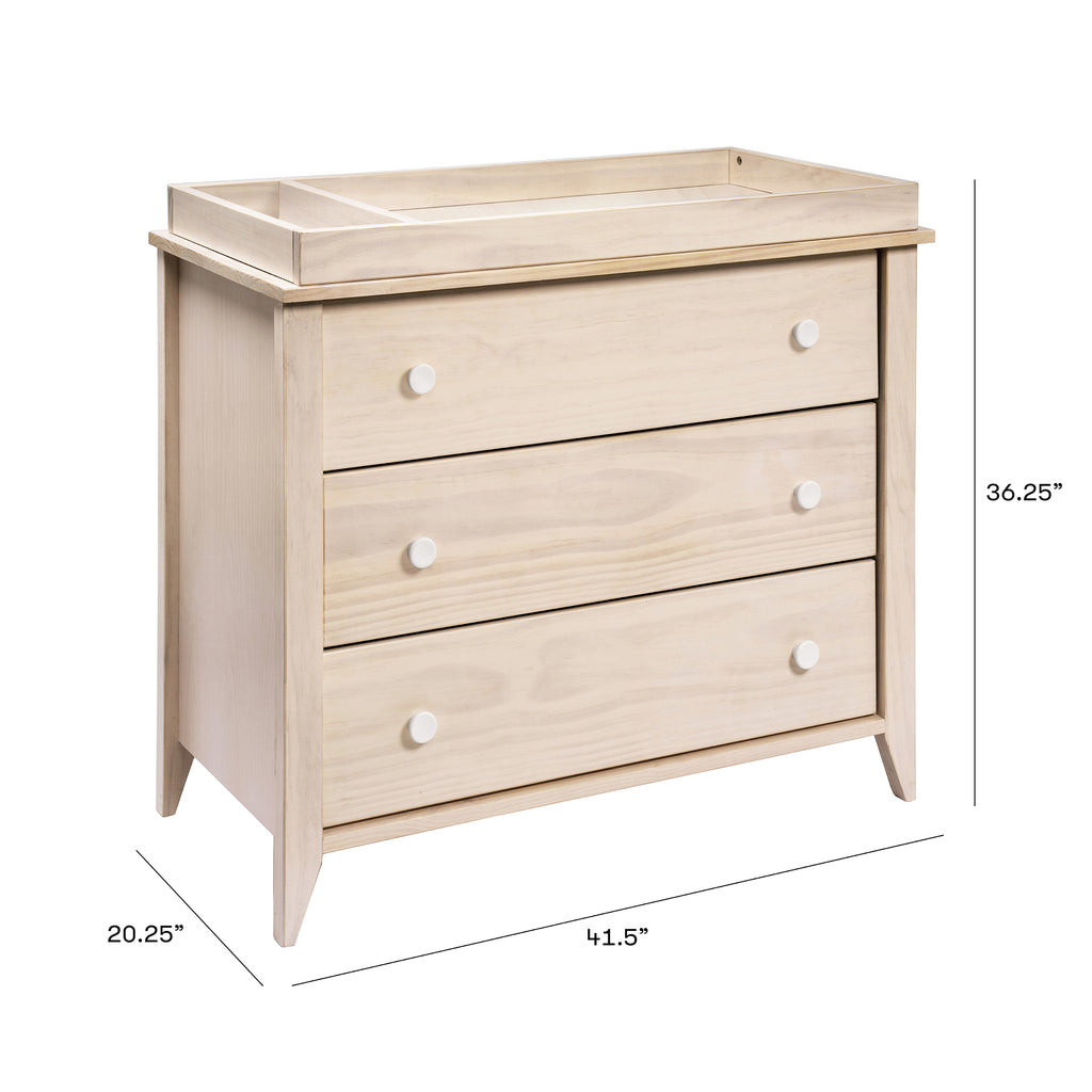 Sprout 3-Drawer Compact Changer Dresser with Removable Changing Tray (42") in Washed Natural & White