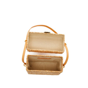 Interior of The Box Bag - vintage-inspired straw box bag with leather shoulder strap