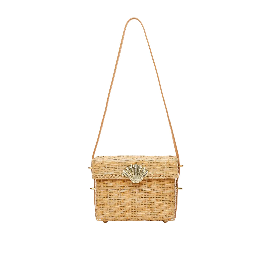 Vintage-inspired straw box bag with leather shoulder strap – The Box Bag