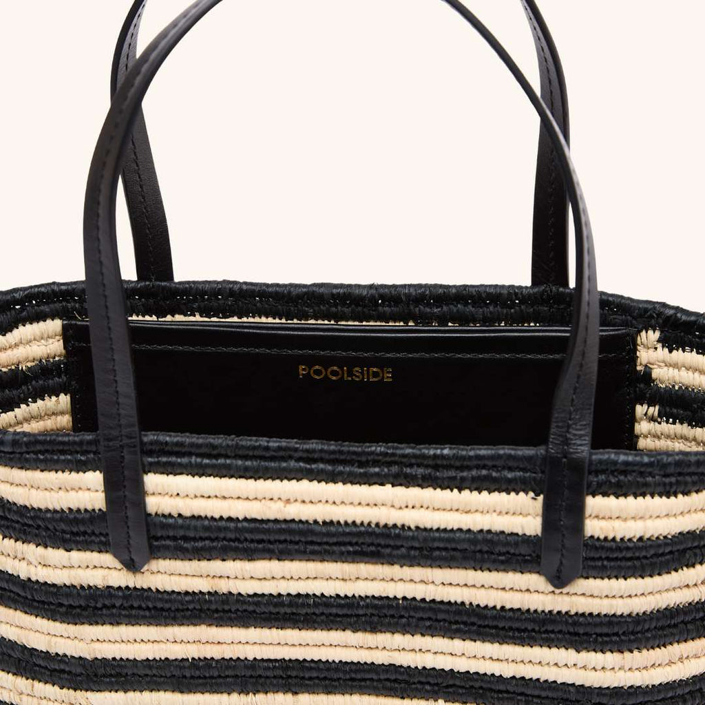 Interior of The Capri Tote - crocheted raffia tote with leather top handles 