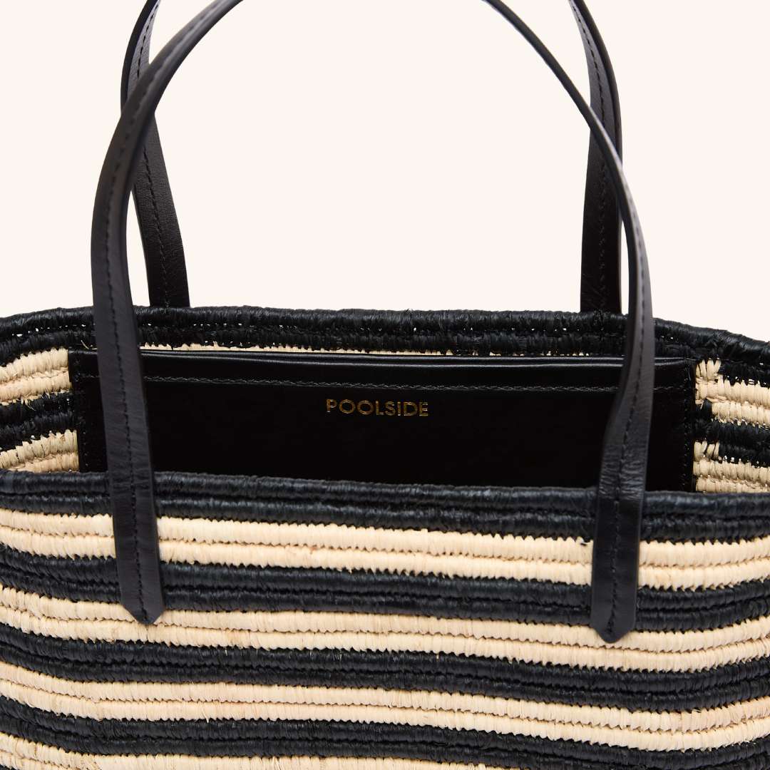 Interior of The Capri Tote - crocheted raffia tote with leather top handles 