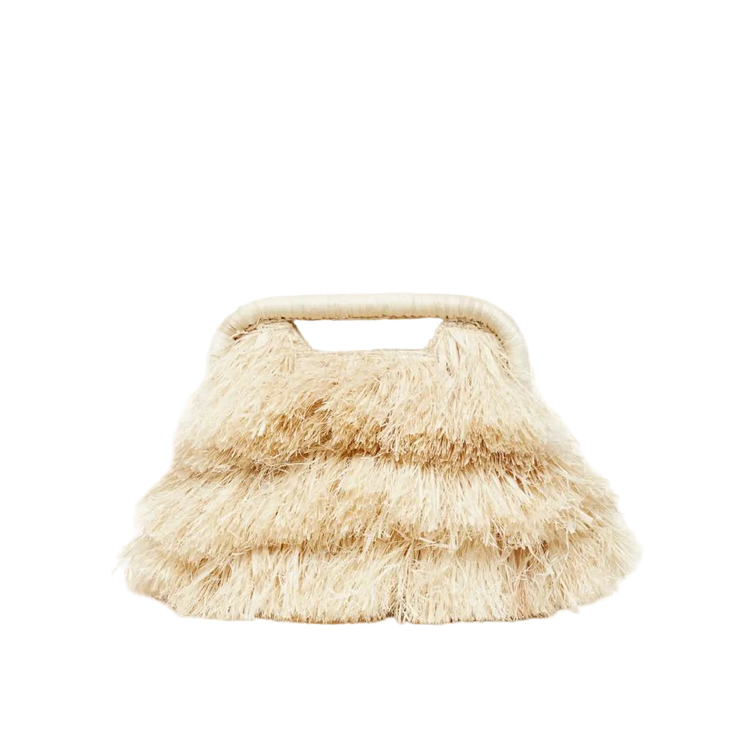 Crocheted raffia fringe tote with top handle – The Flamands Fringe Tote