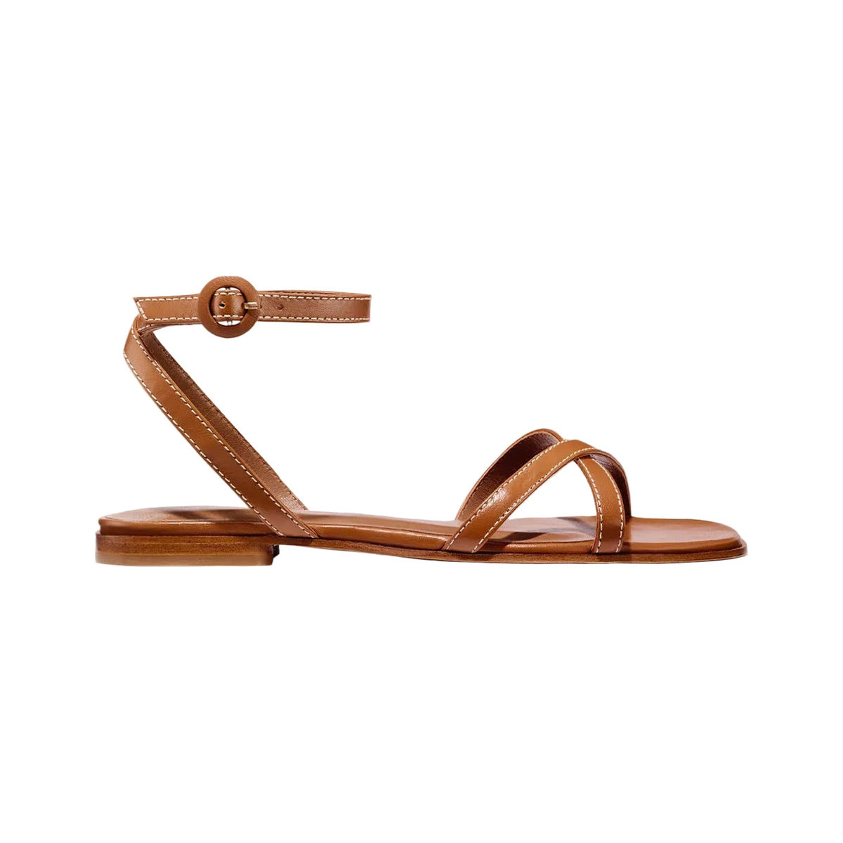 The Flat Sandal in Saddle Nappa