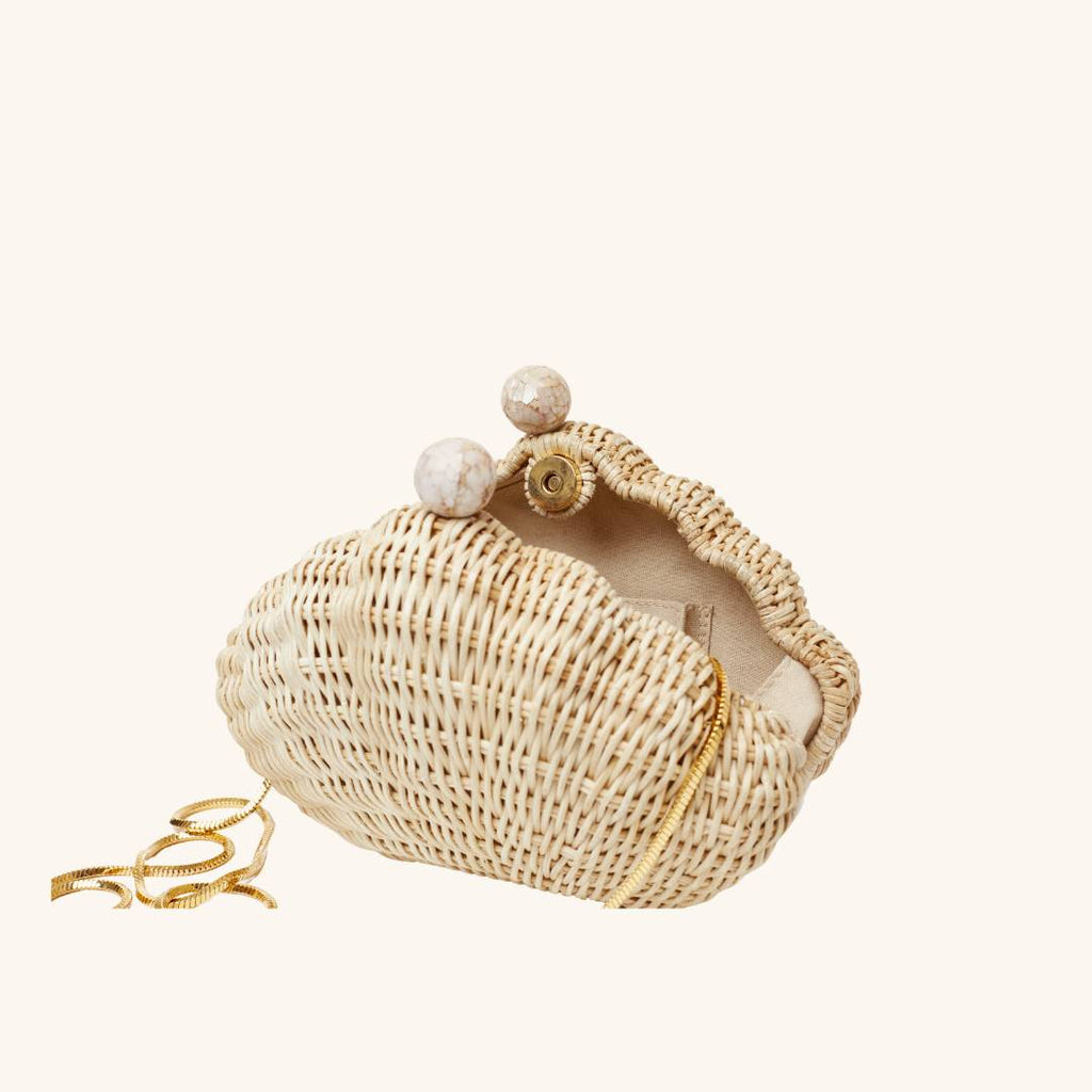 Real shell clasp detail on The Shell Minaudiere