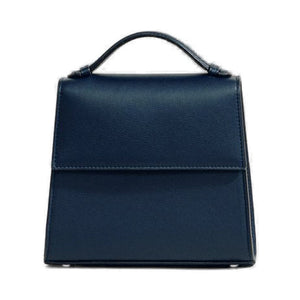 Front view of The Small Top Handle showcasing its rounded top handle and structured navy Nappa leather