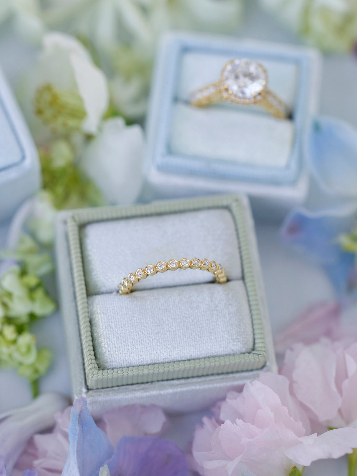 wedding bands sage baby blue color box