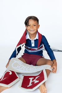 Long Sleeve Rugby Polo Shirt in Letterman Stripe