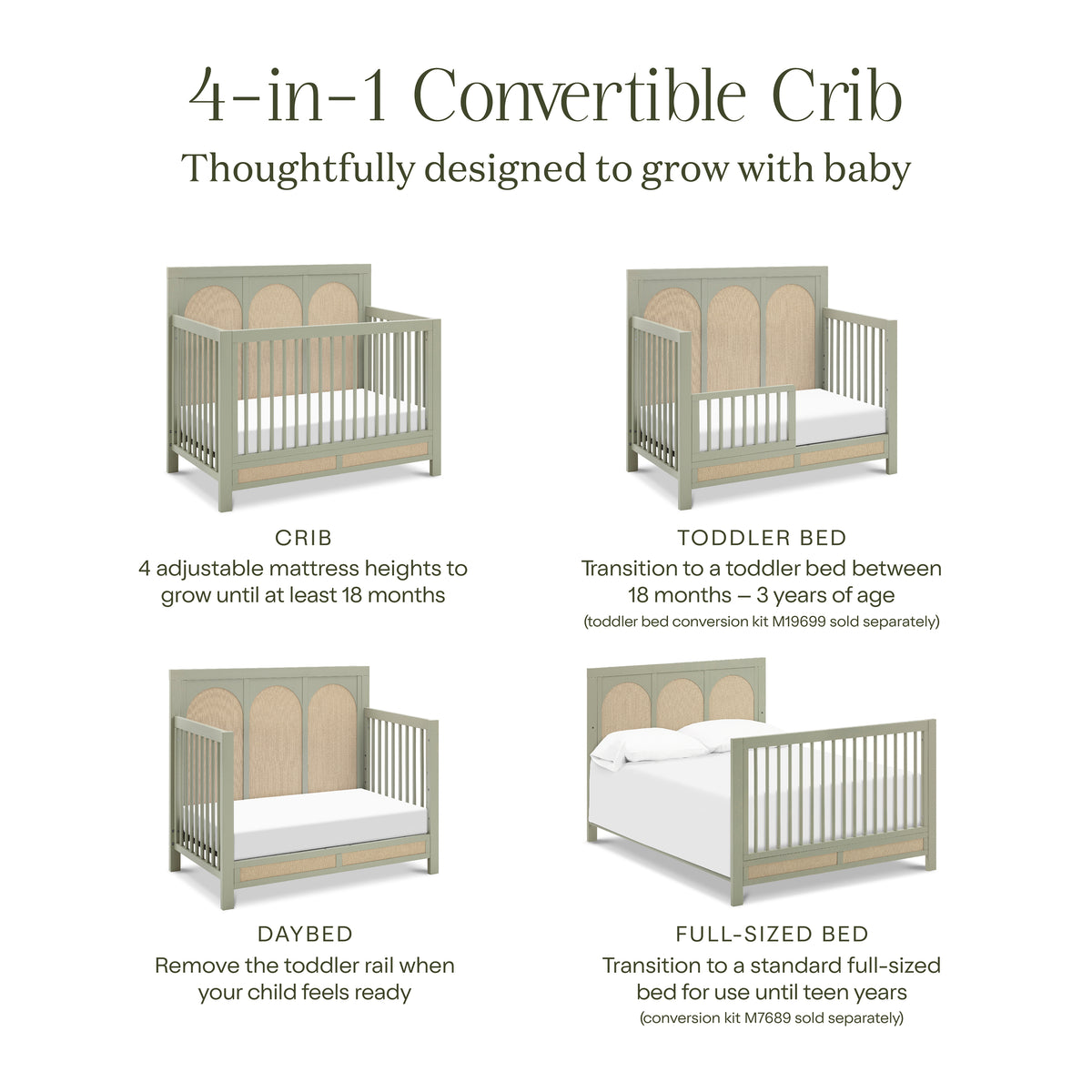 Eloise 4-in-1 Convertible Crib in French Sage and Performance Sand Eco-Weave
