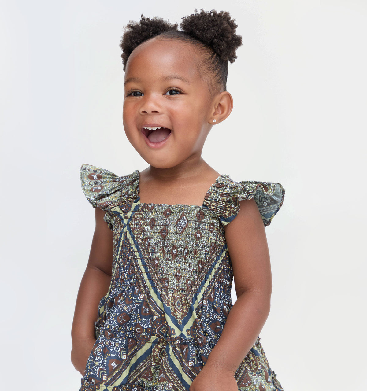 The Tiny Ellie Nap Dress in Olive Equestrian Scarf