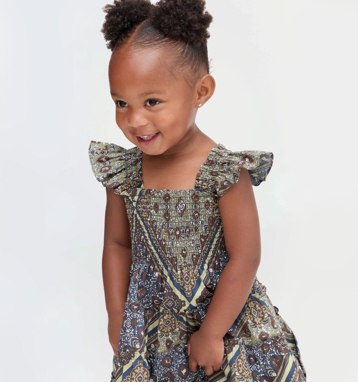 The Baby Ellie Nap Dress in Olive Equestrian Scarf