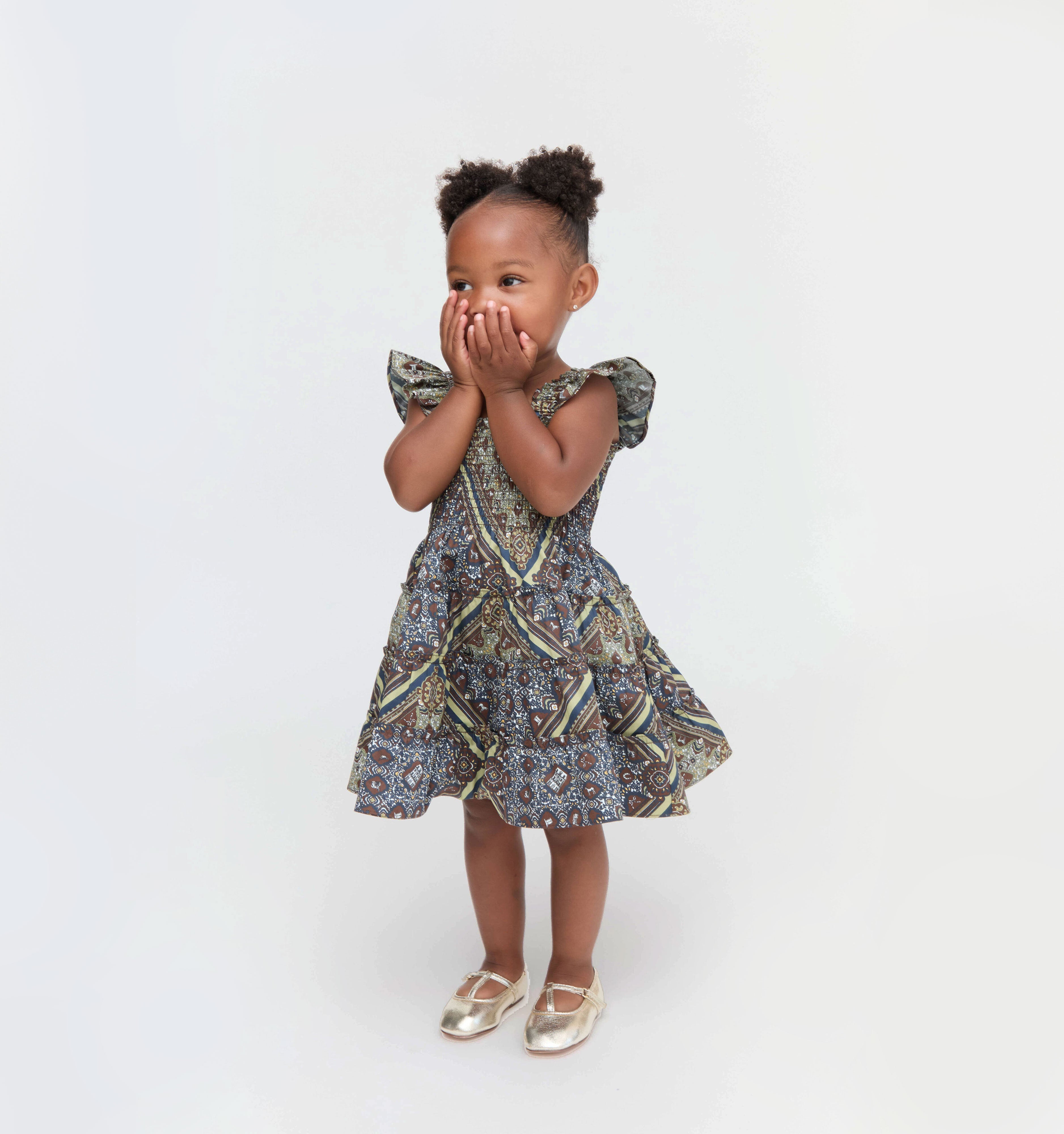 The Baby Ellie Nap Dress in Olive Equestrian Scarf