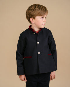 Boys' warm navy blue wool tweed jacket