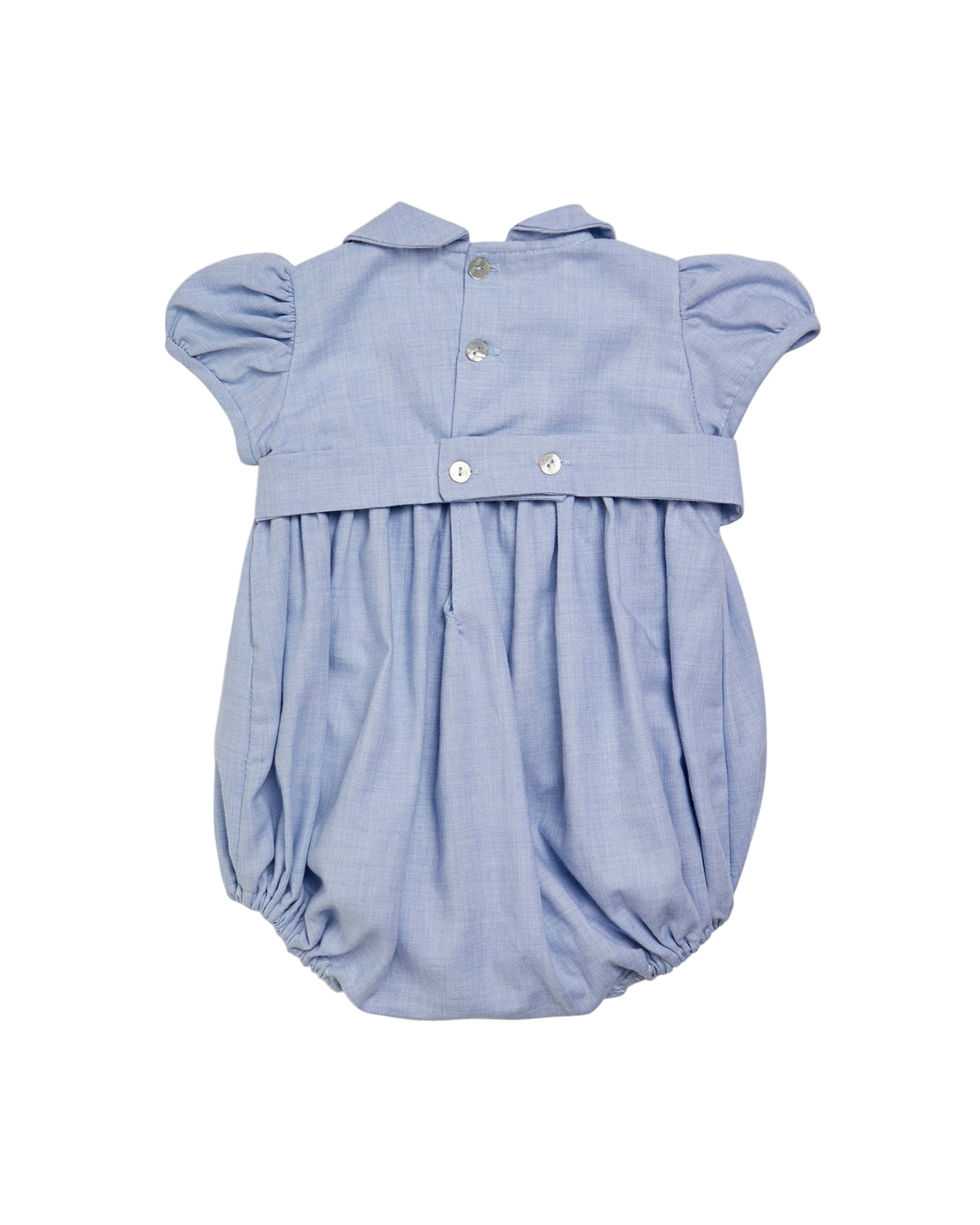 Blue baby romper with short sleeves on a white background