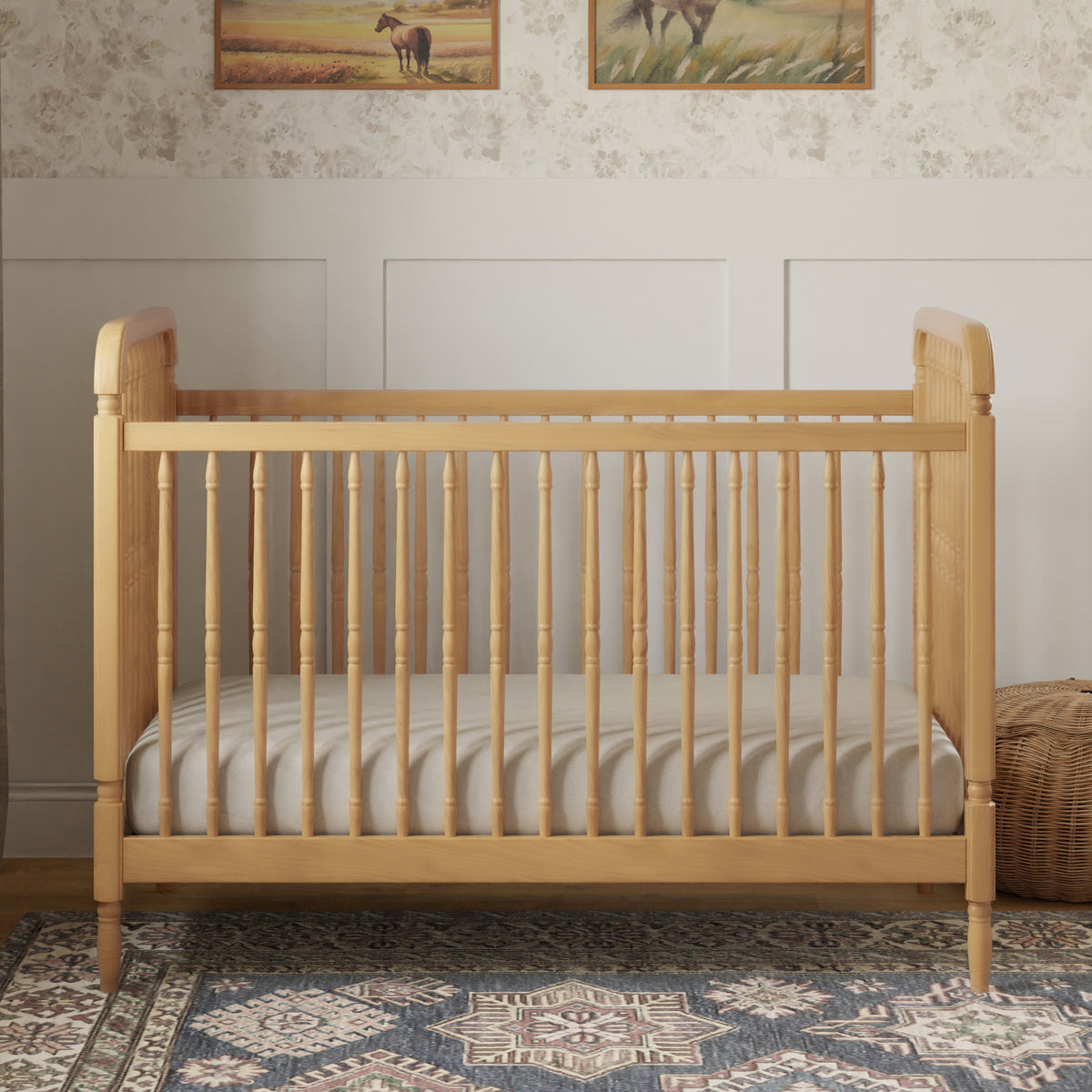 Liberty 3-in-1 Convertible Spindle Crib with Toddler Bed Conversion Kit in Honey