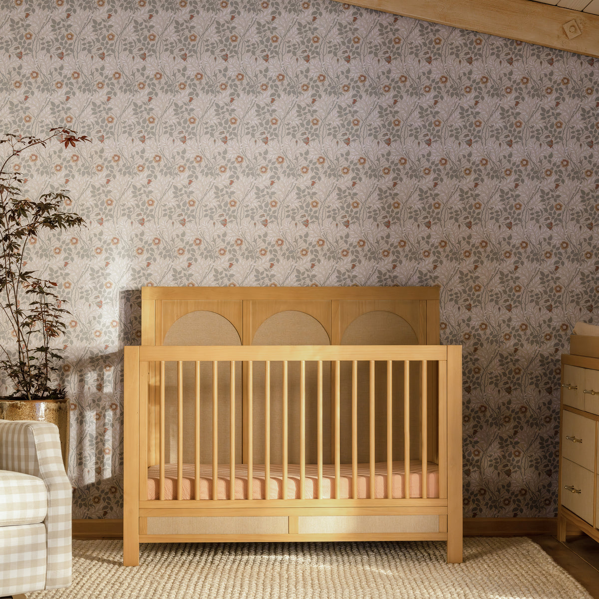Eloise 4-in-1 Convertible Crib in Honey and Performance Sand Eco-Weave