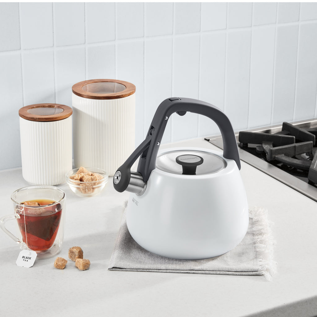 2 Qt. Matte White Stainless Steel Tea Kettle in White