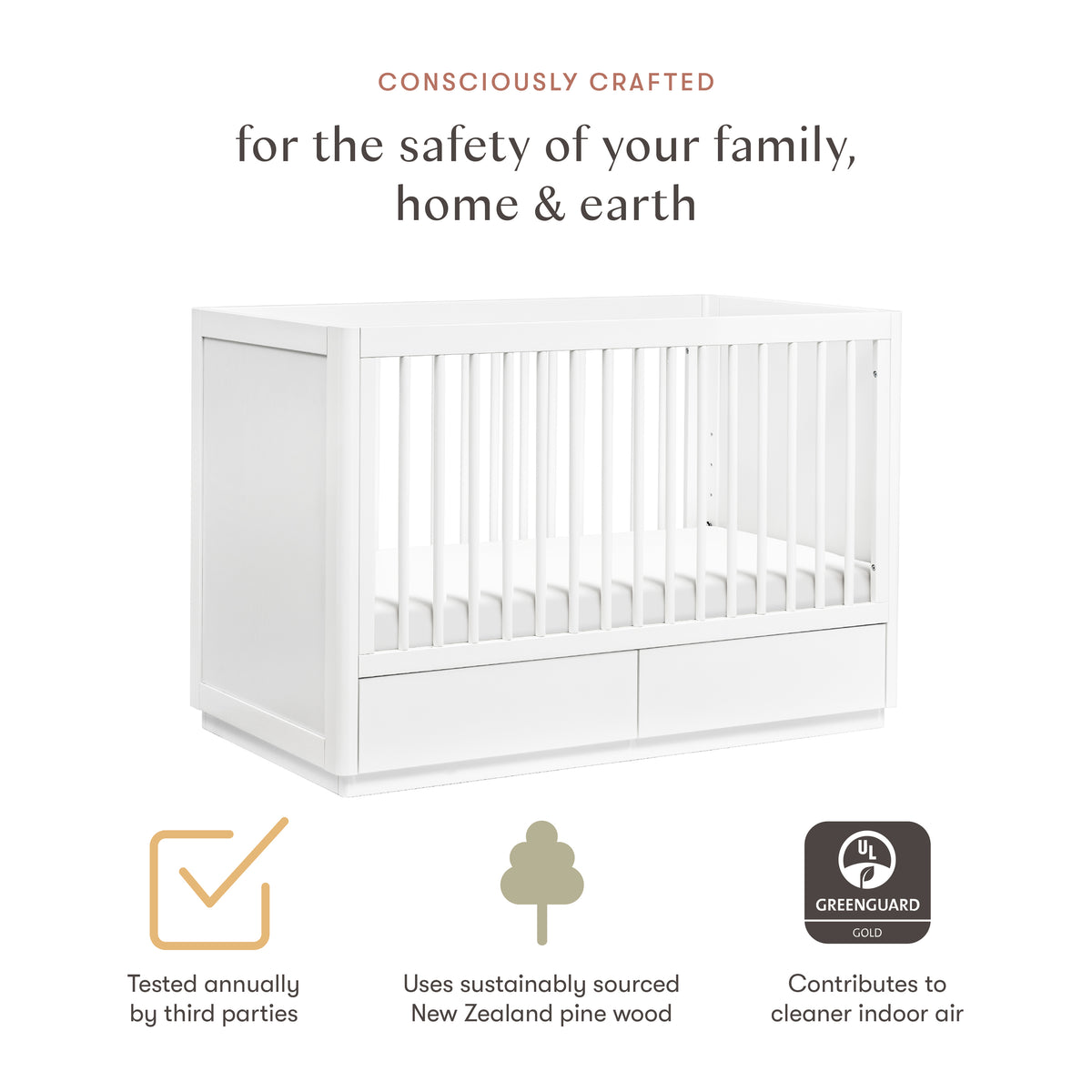 Bento 3-in-1 Convertible Storage Crib with Toddler Bed Conversion Kit in White