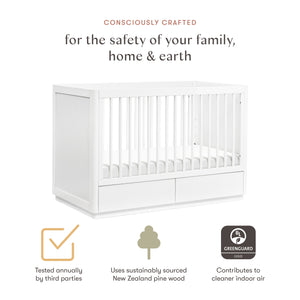 Bento 3-in-1 Convertible Storage Crib with Toddler Bed Conversion Kit in White