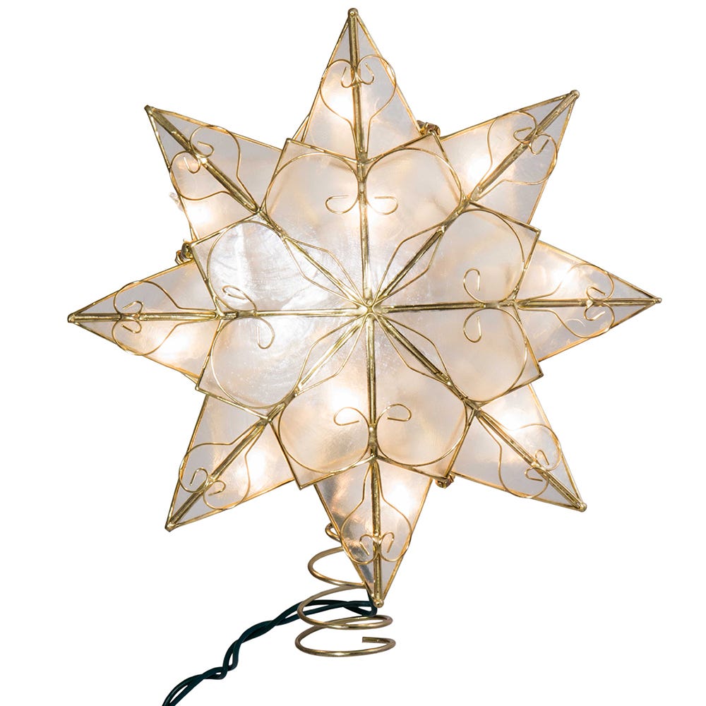 Indoor 10-Light 8-Point Capiz Star Treetop with Arabesque Decoration