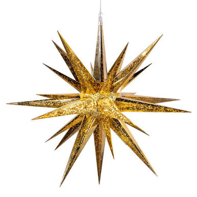 Kurt Adler 24" 4-Light Warm White LED Gold Crackle Moravian Star Tree Topper